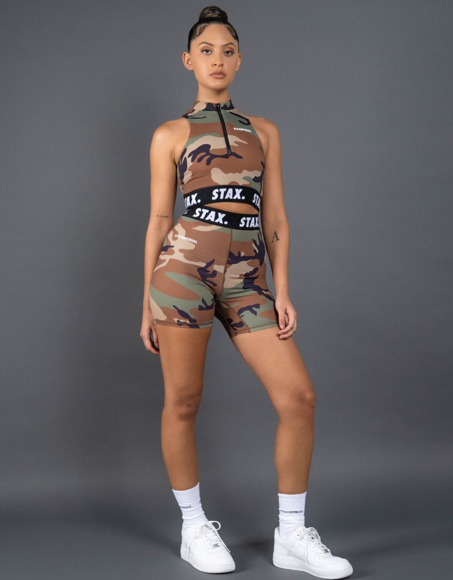 Women STAX Shorts | Camo Wb Midi Bike Shorts Black