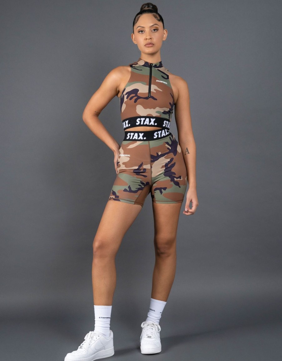 Women STAX Shorts | Camo Wb Midi Bike Shorts Black