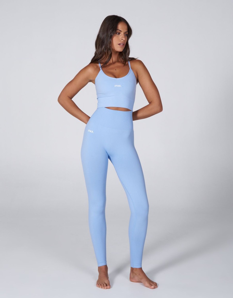 Women STAX Sports Bras & Crop Tops | Premium Seamless Favourites Strappy Crop Baby Blue