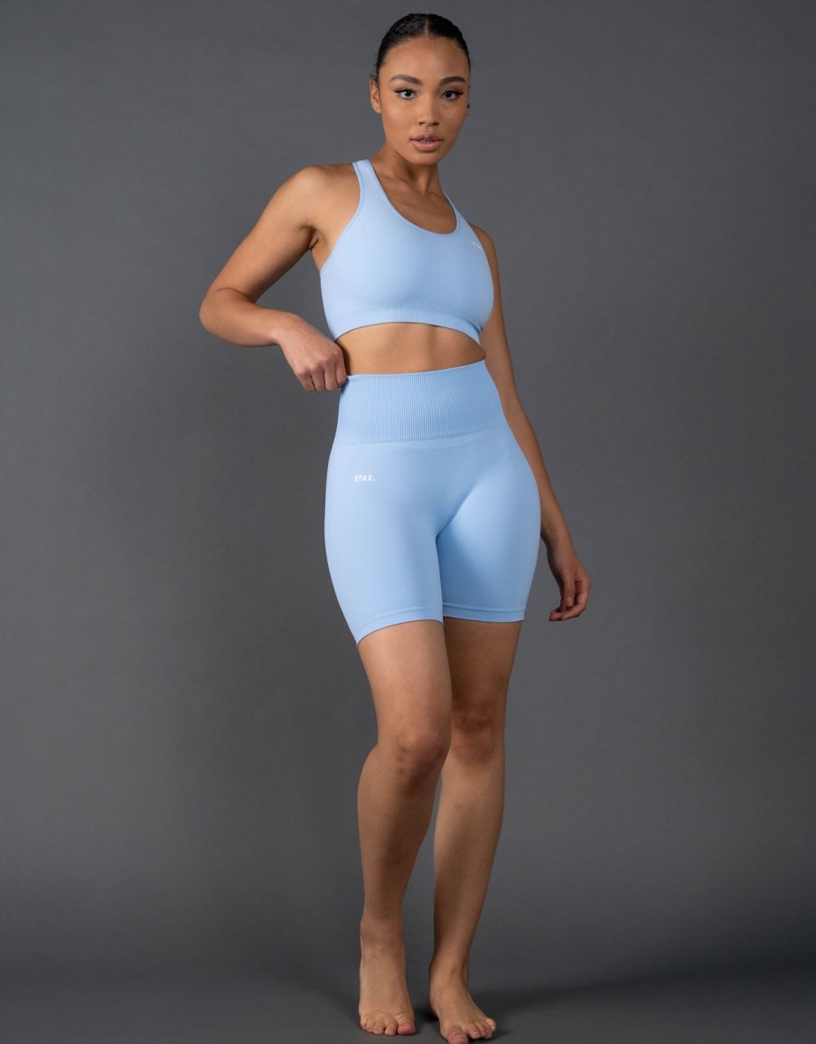 Women STAX Shorts | Premium Seamless Midi Bike Shorts V5.1 Baby Blue