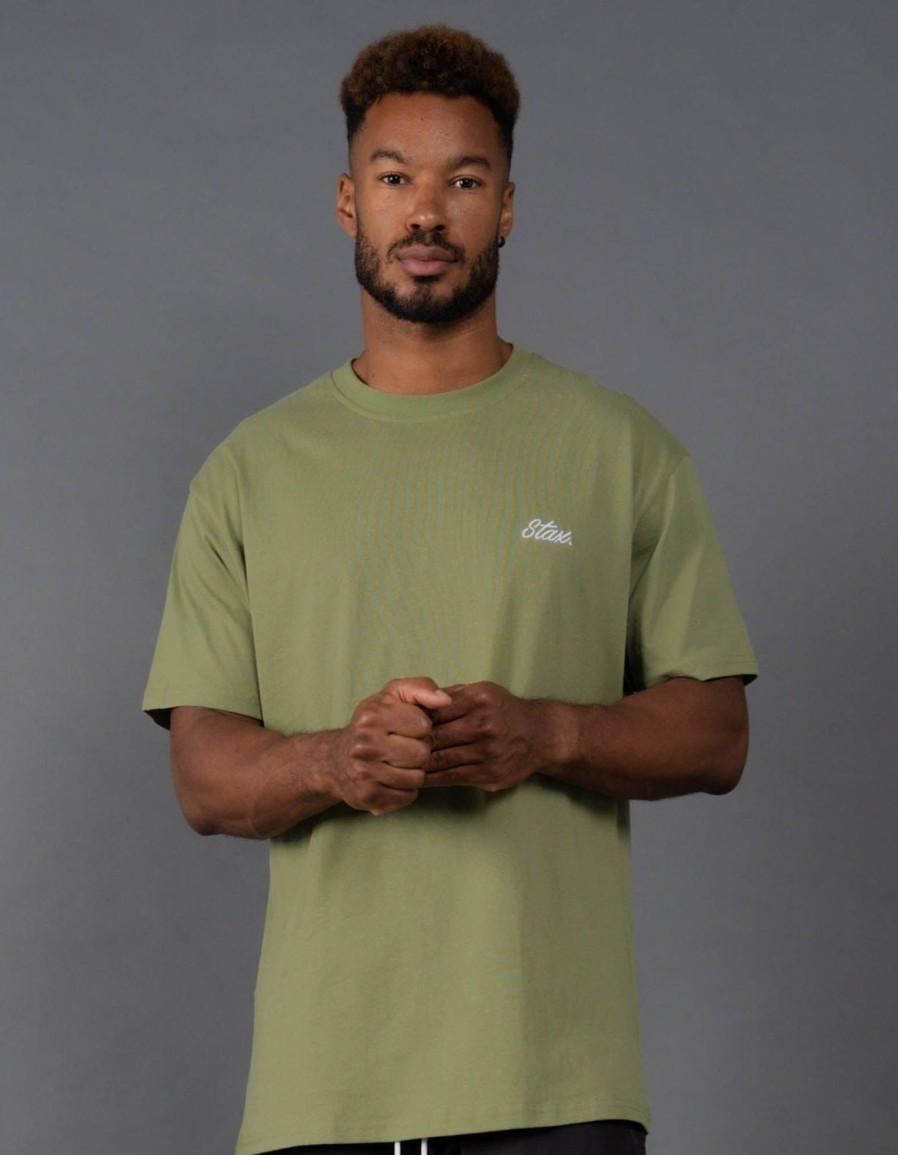 Men STAX T-Shirts & Vests | Mens Cursive Tee Creo (Olive)