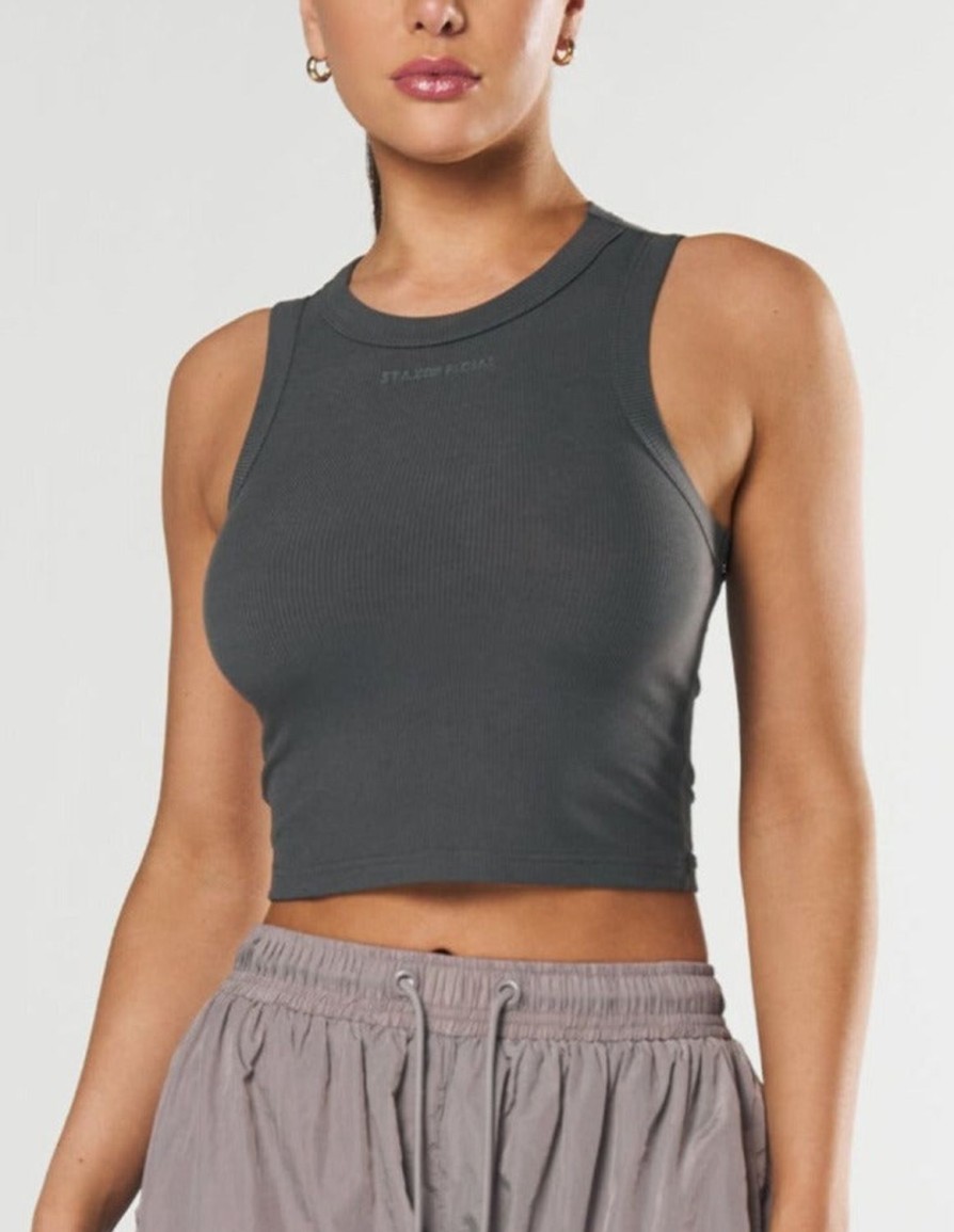 Women STAX Tanks & Singlets | Ribbed Tank Charcoal Grey